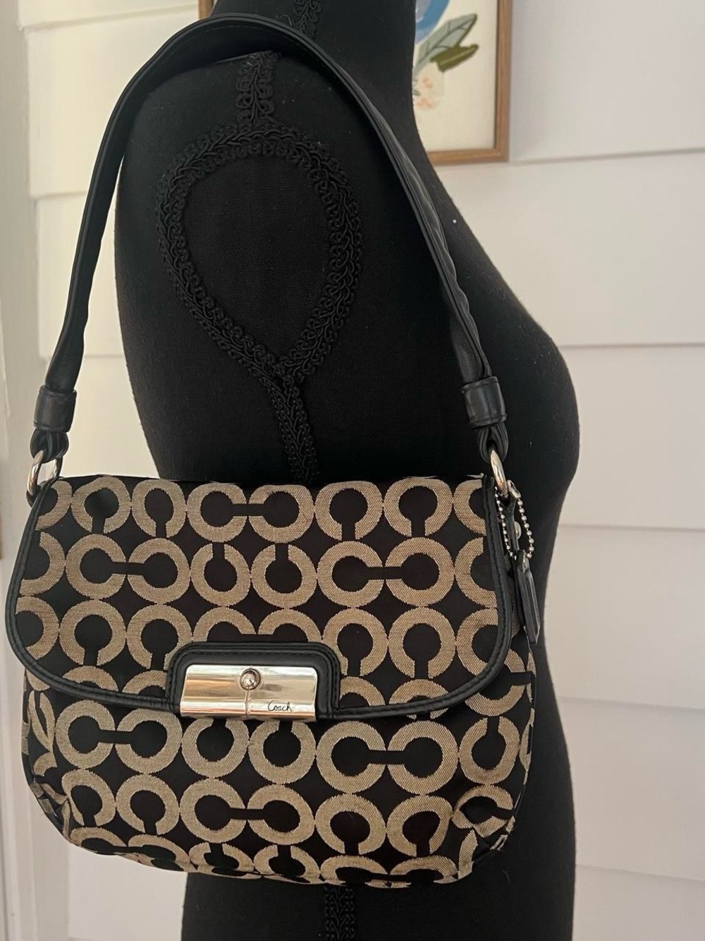 Y2K Opt Art Hobo Coach Black & Tan Signature Canvas Shoulder Bag